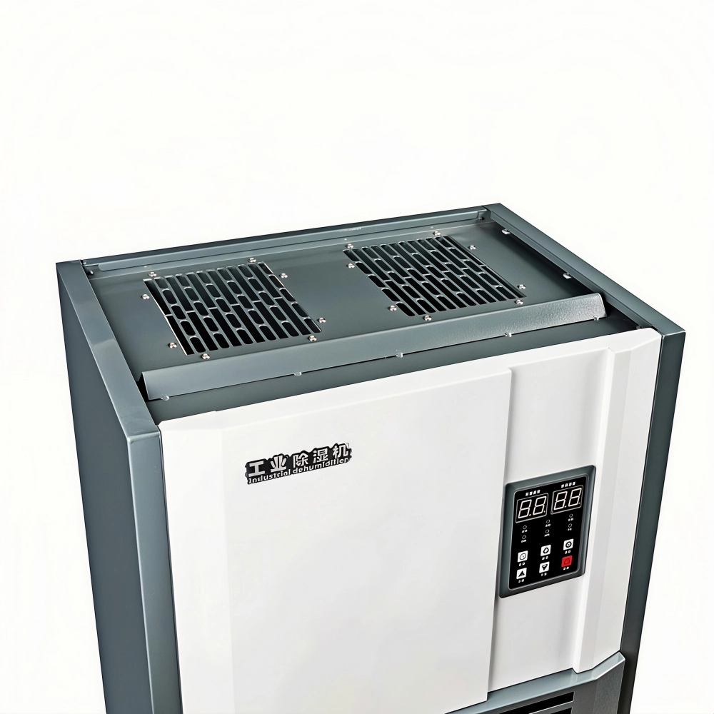 DH-D-12IH industrial dehumidifier, top view with dual exhaust vents